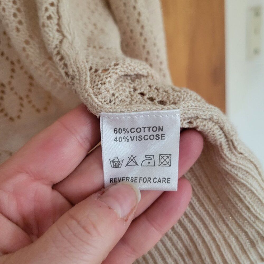 Belldini Open Weave Cardigan XL Cream Beige Pointelle Knit Lightweight Layer NWT - Picture 6 of 10